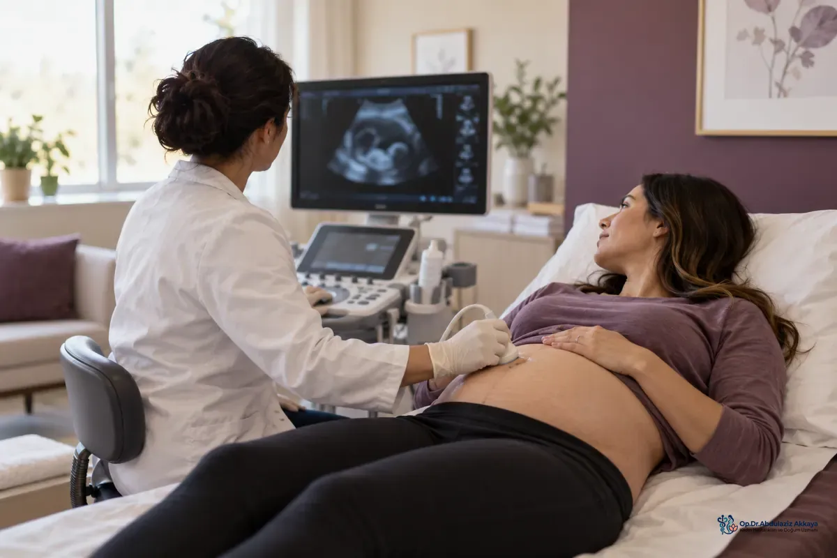 Gebelik takibinde ultrason muayenesini gösteren temsili klinik fotoğrafı